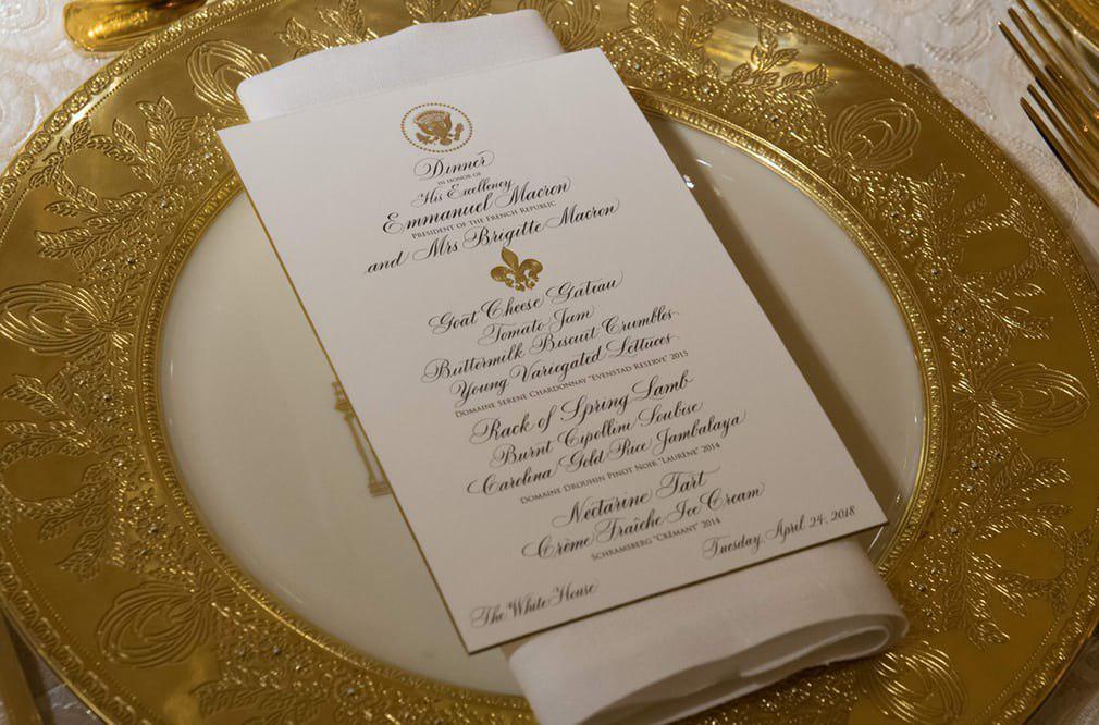 بشقاب ویژه رییس جمهوری فرانسه در مراسم شام رسمی در کاخ سفید +عکس